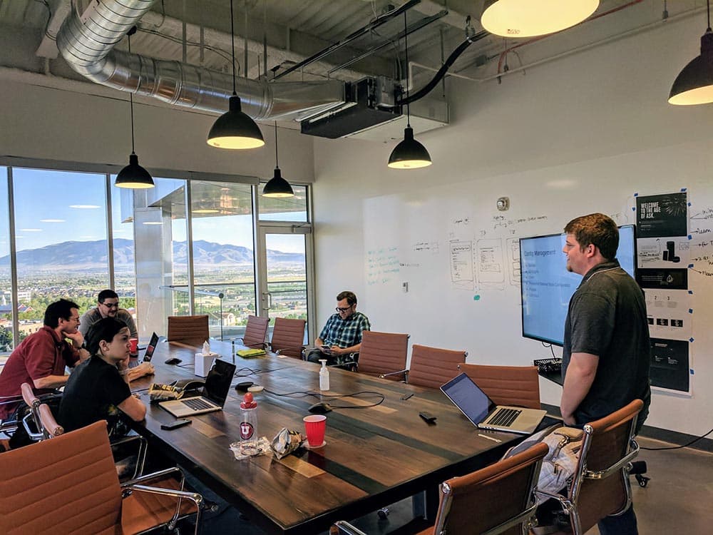 Ken Collier leads a discussion at the Utah Operation Code meetup.